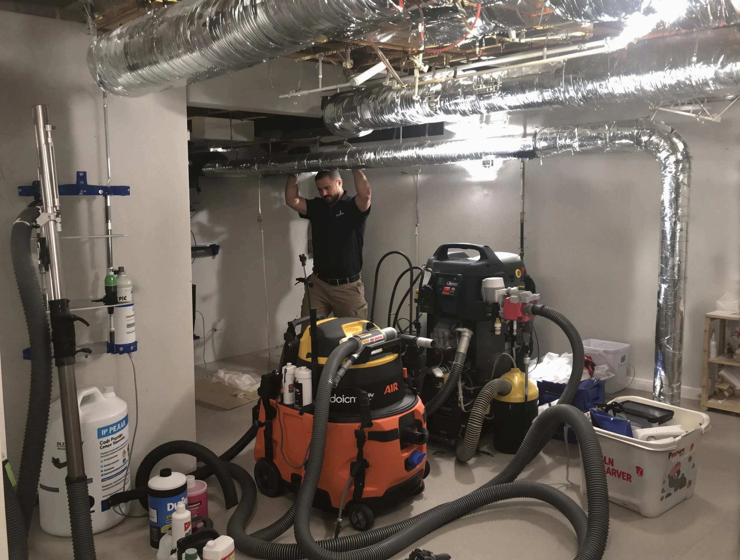 Fairburn Air Duct Cleaning specialist performing professional mold removal from air ducts using safety equipment in Fairburn