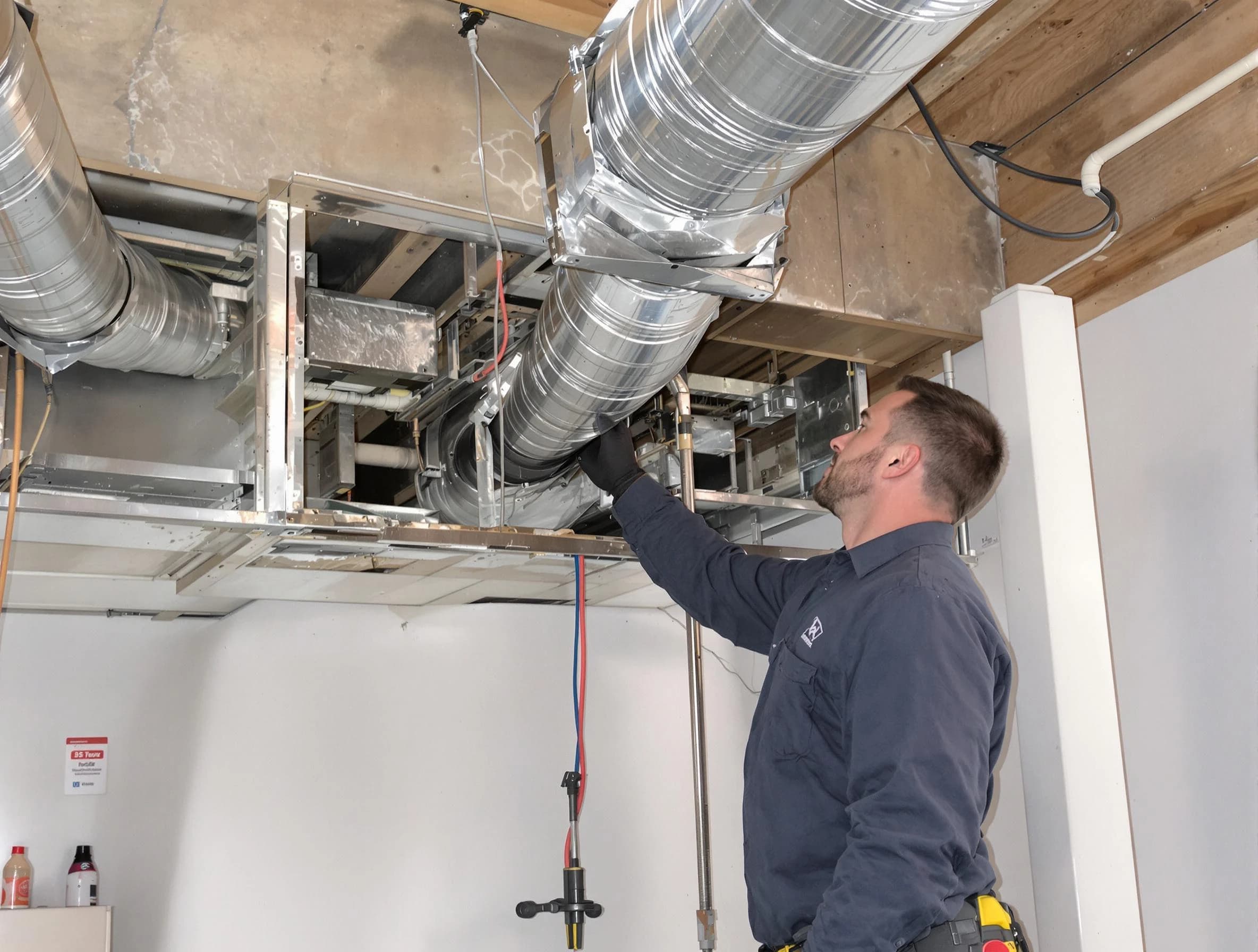 Fairburn Air Duct Cleaning technician performing professional air duct repair using specialized tools in Fairburn